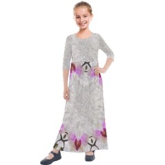 Orchidées Fleurs Abstrait Kids  Quarter Sleeve Maxi Dress