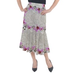 Orchidées Fleurs Abstrait Midi Mermaid Skirt by kcreatif