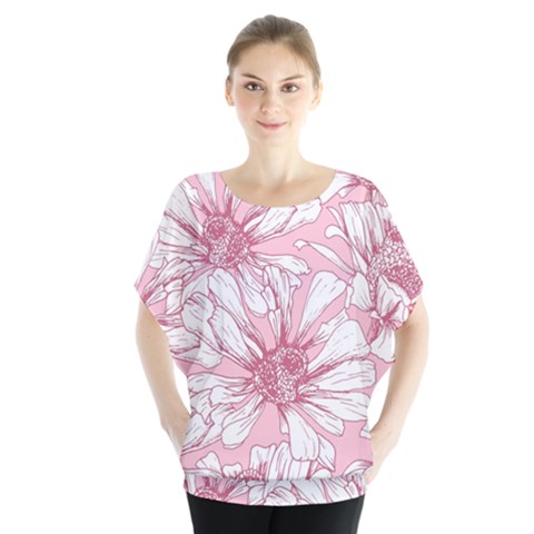 Pink Flowers Batwing Chiffon Blouse by Sobalvarro