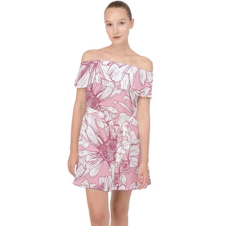 Pink flowers Off Shoulder Chiffon Dress