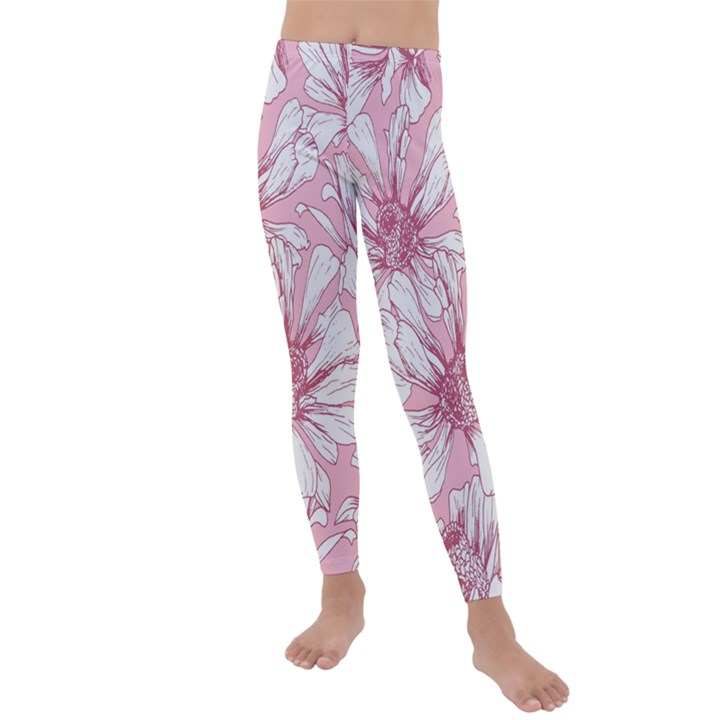 Pink flowers Kids  Lightweight Velour Leggings