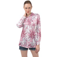 Pink Flowers Long Sleeve Satin Shirt