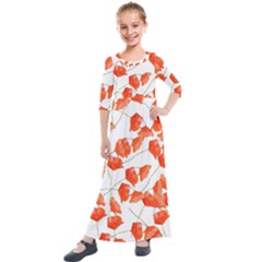 Pattern Coquelicots  Kids  Quarter Sleeve Maxi Dress by kcreatif