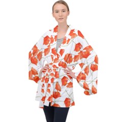 Pattern Coquelicots  Long Sleeve Velvet Kimono 