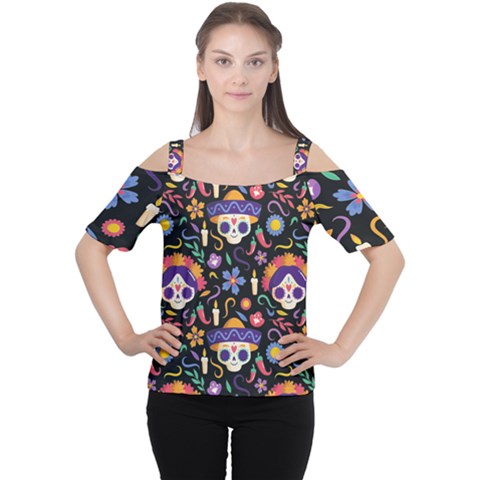 Dia De Los Muertos Cutout Shoulder Tee by Sobalvarro