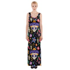 Dia De Los Muertos Thigh Split Maxi Dress by Sobalvarro