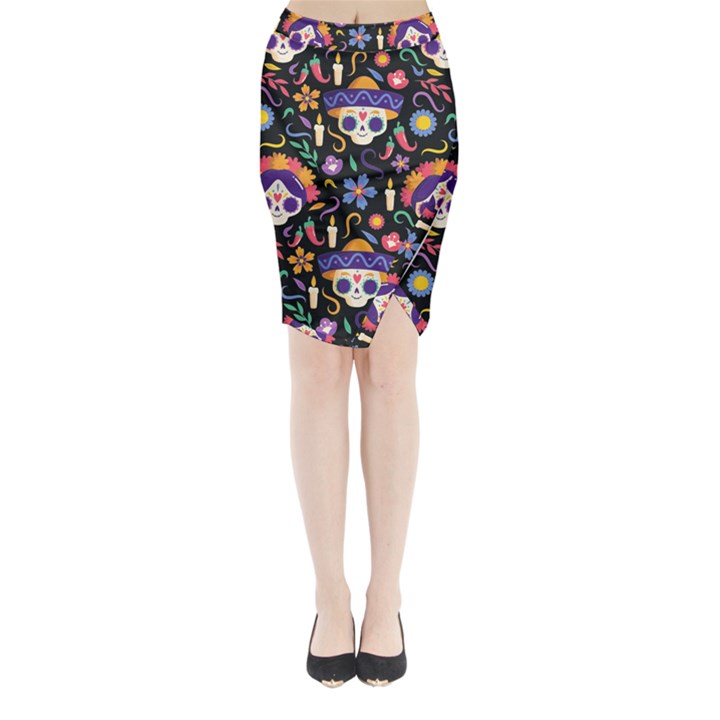 Dia de los muertos Midi Wrap Pencil Skirt