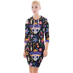 Dia De Los Muertos Quarter Sleeve Hood Bodycon Dress by Sobalvarro