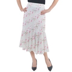 Pattern Orchidée Fleurs Midi Mermaid Skirt by kcreatif