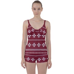 Christmas Pattern Tie Front Two Piece Tankini