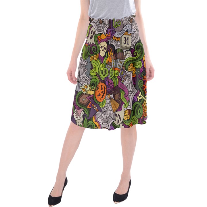 Halloween Doodle Vector Seamless Pattern Midi Beach Skirt