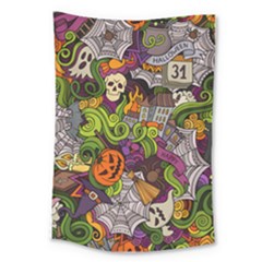 Halloween Doodle Vector Seamless Pattern Large Tapestry by Sobalvarro