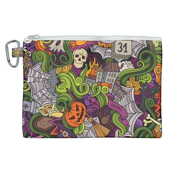 Halloween Doodle Vector Seamless Pattern Canvas Cosmetic Bag (XL)