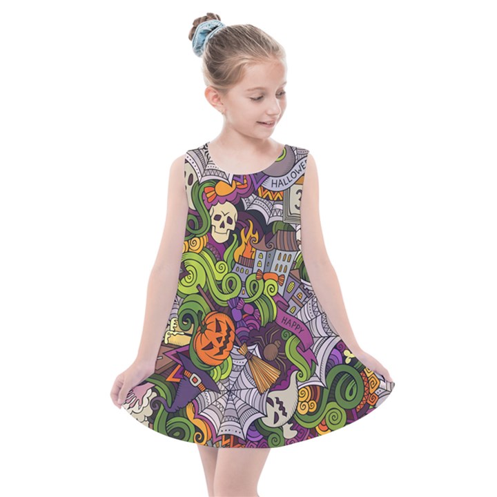 Halloween Doodle Vector Seamless Pattern Kids  Summer Dress