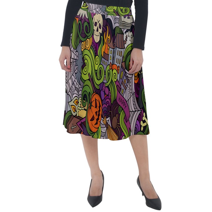 Halloween Doodle Vector Seamless Pattern Classic Velour Midi Skirt 