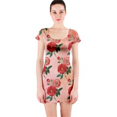 Pattern Flower Paper Short Sleeve Bodycon Dress