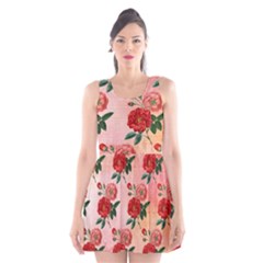 Pattern Flower Paper Scoop Neck Skater Dress