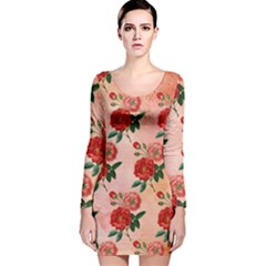 Pattern Flower Paper Long Sleeve Velvet Bodycon Dress