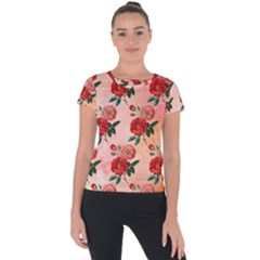 Pattern Flower Paper Short Sleeve Sports Top 