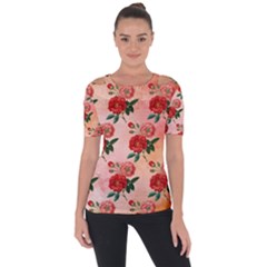 Pattern Flower Paper Shoulder Cut Out Short Sleeve Top