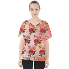 Pattern Flower Paper V-neck Dolman Drape Top