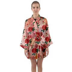 Pattern Flower Paper Long Sleeve Satin Kimono