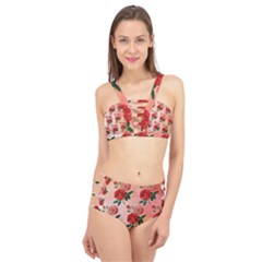 Pattern Flower Paper Cage Up Bikini Set