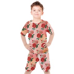 Pattern Flower Paper Kids  Tee And Shorts Set