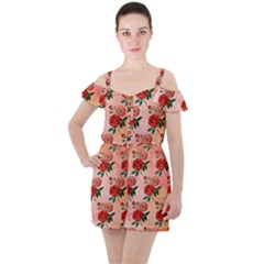 Pattern Flower Paper Ruffle Cut Out Chiffon Playsuit