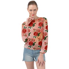 Pattern Flower Paper Banded Bottom Chiffon Top