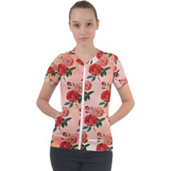 Pattern Flower Paper Short Sleeve Zip Up Jacket