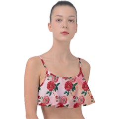 Pattern Flower Paper Frill Bikini Top