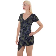 Camouflage Vert Short Sleeve Asymmetric Mini Dress