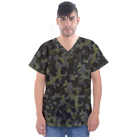 Camouflage Vert Men s V-neck Scrub Top by kcreatif