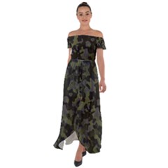 Camouflage Vert Off Shoulder Open Front Chiffon Dress by kcreatif