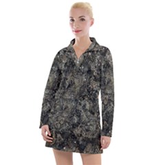 Grunge Organic Texture Print Women s Long Sleeve Casual Dress by dflcprintsclothing