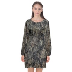 Grunge Organic Texture Print Long Sleeve Chiffon Shift Dress 