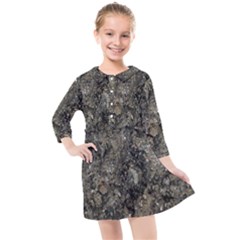 Grunge Organic Texture Print Kids  Quarter Sleeve Shirt Dress