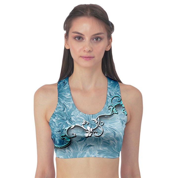 Wonderful Blue Flowers Sports Bra