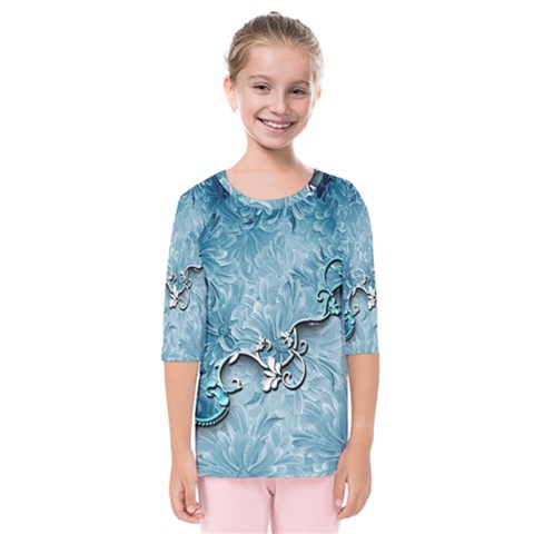 Wonderful Blue Flowers Kids  Quarter Sleeve Raglan Tee by FantasyWorld7