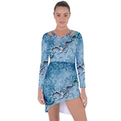 Wonderful Blue Flowers Asymmetric Cut-out Shift Dress by FantasyWorld7