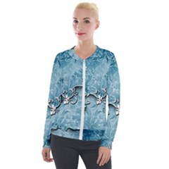 Wonderful Blue Flowers Velour Zip Up Jacket by FantasyWorld7