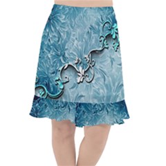 Wonderful Blue Flowers Fishtail Chiffon Skirt