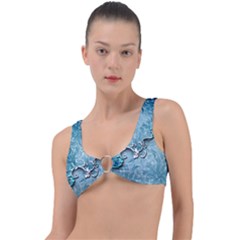 Wonderful Blue Flowers Ring Detail Bikini Top