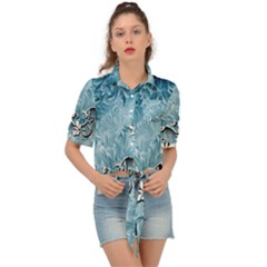 Wonderful Blue Flowers Tie Front Shirt 