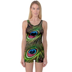 Peacock Feathers Color Plumage One Piece Boyleg Swimsuit by Celenk