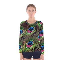 Peacock Feathers Color Plumage Women s Long Sleeve Tee