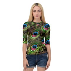 Peacock Feathers Color Plumage Quarter Sleeve Raglan Tee