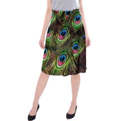 Peacock Feathers Color Plumage Midi Beach Skirt