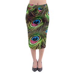 Peacock Feathers Color Plumage Midi Pencil Skirt